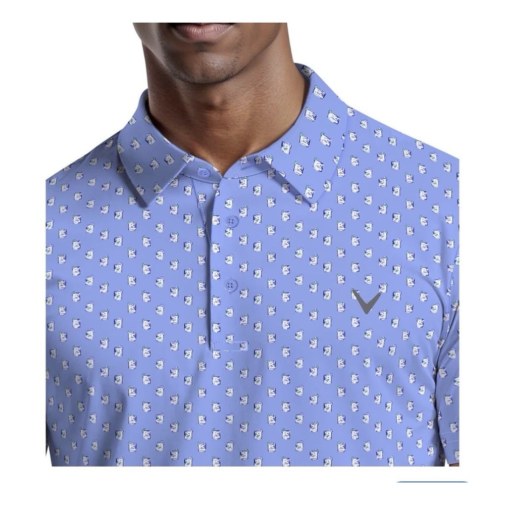 Callaway Polo Shirt Mens L Opti-Dri Swing Tech Golf Cocktail Print blue